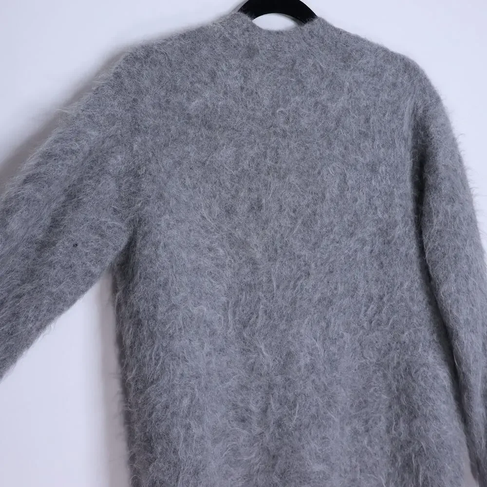 J. CREW Relaxed V Neck Cardigan Sweater Ash Gray Brushed Yarn Women's 2XS